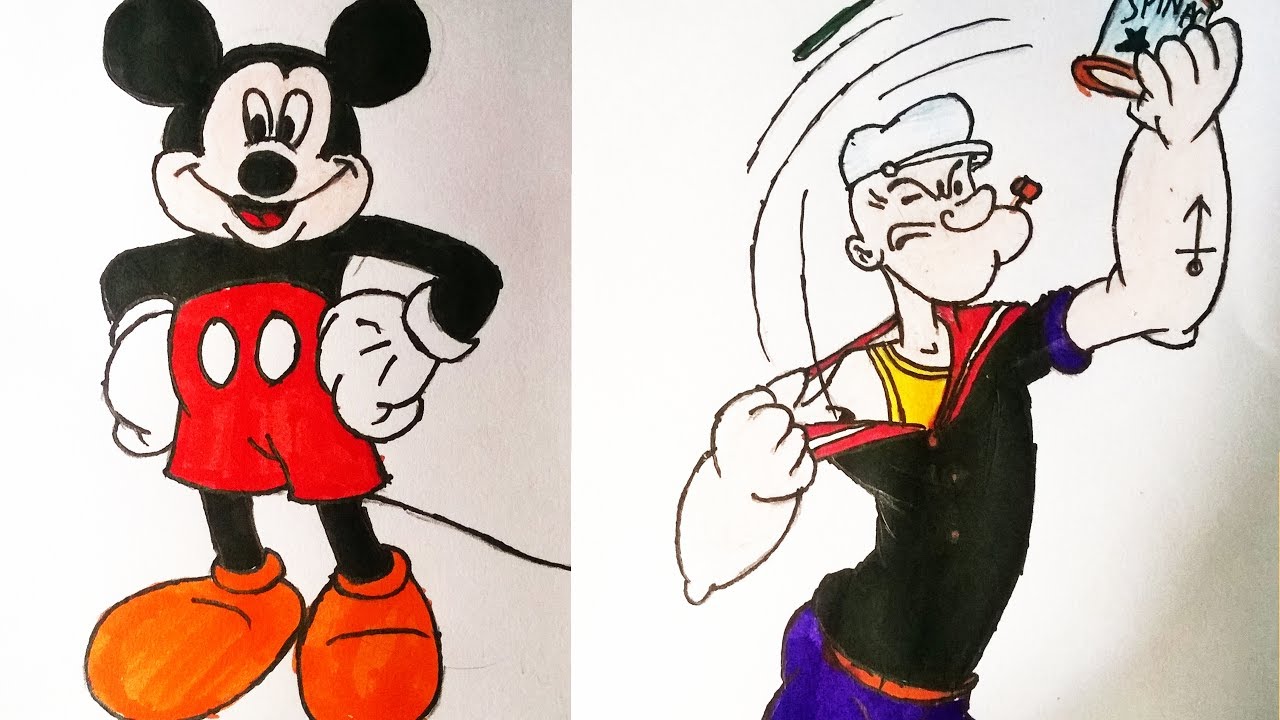 1280x720 mickey and popeye drawing mickey mouse and popeye the sailor man - Popeye The Sailor Man Drawings