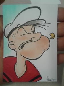 225x300 Popeye Original Color Art Sketch Card Drawing Comic Parrish Segar - Popeye The Sailor Man Drawings