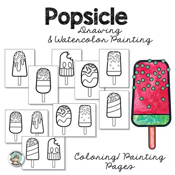 600x600 popsicle drawing watercolor painting expressive monkey - Popsicle Drawing