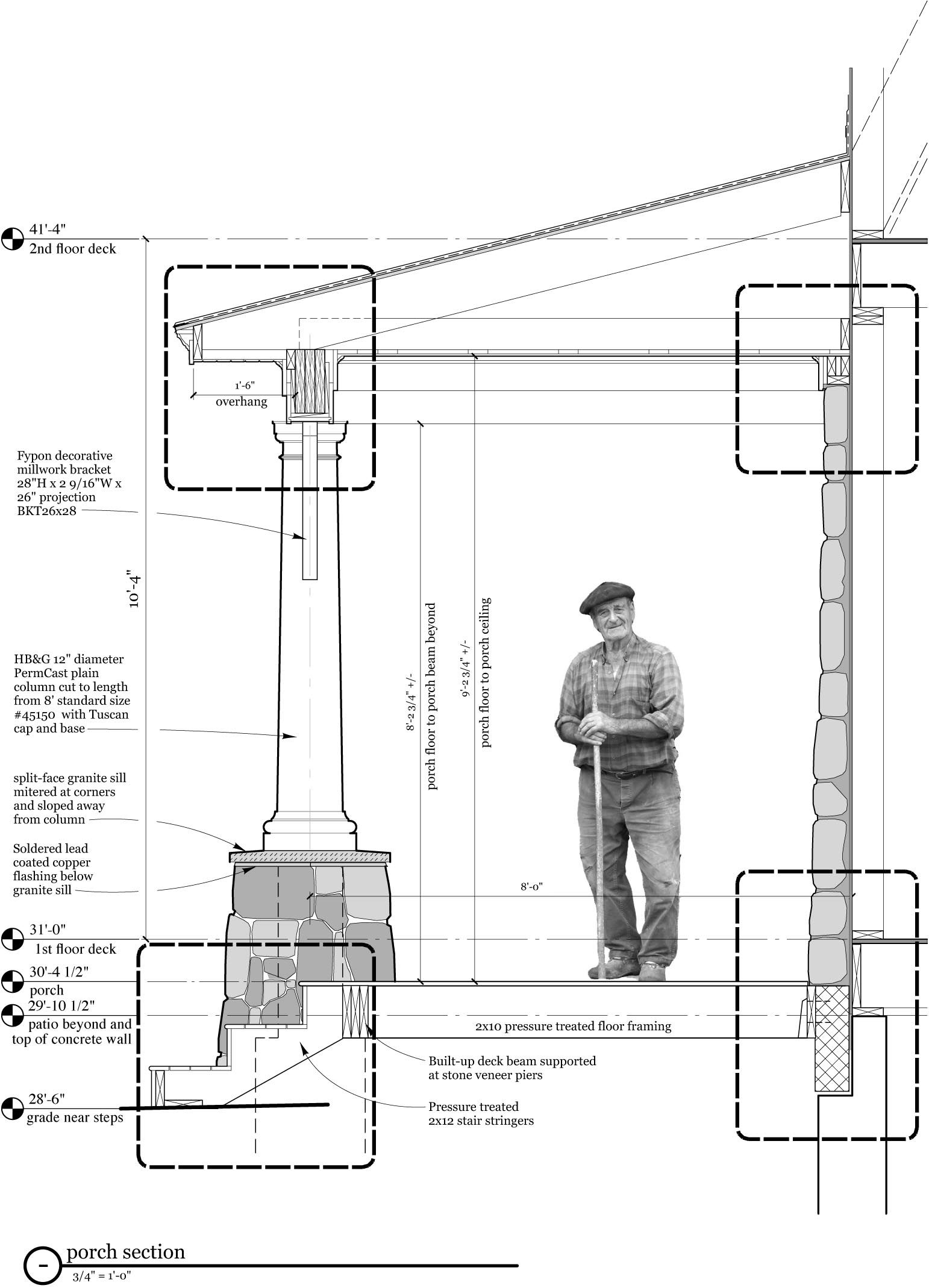 1542x2138 porch section construction details in house design, porch - Porch Drawing