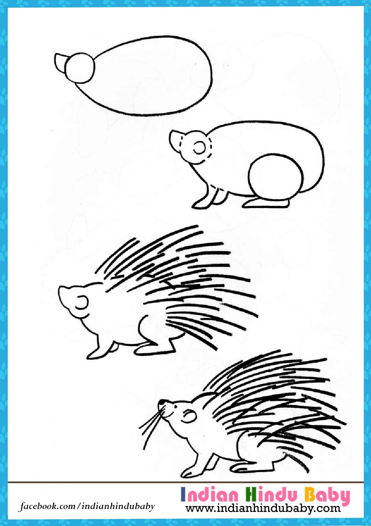 1240x1754 teach your kid to draw porcupines with simple drawing tips - Porcupine Line Drawing