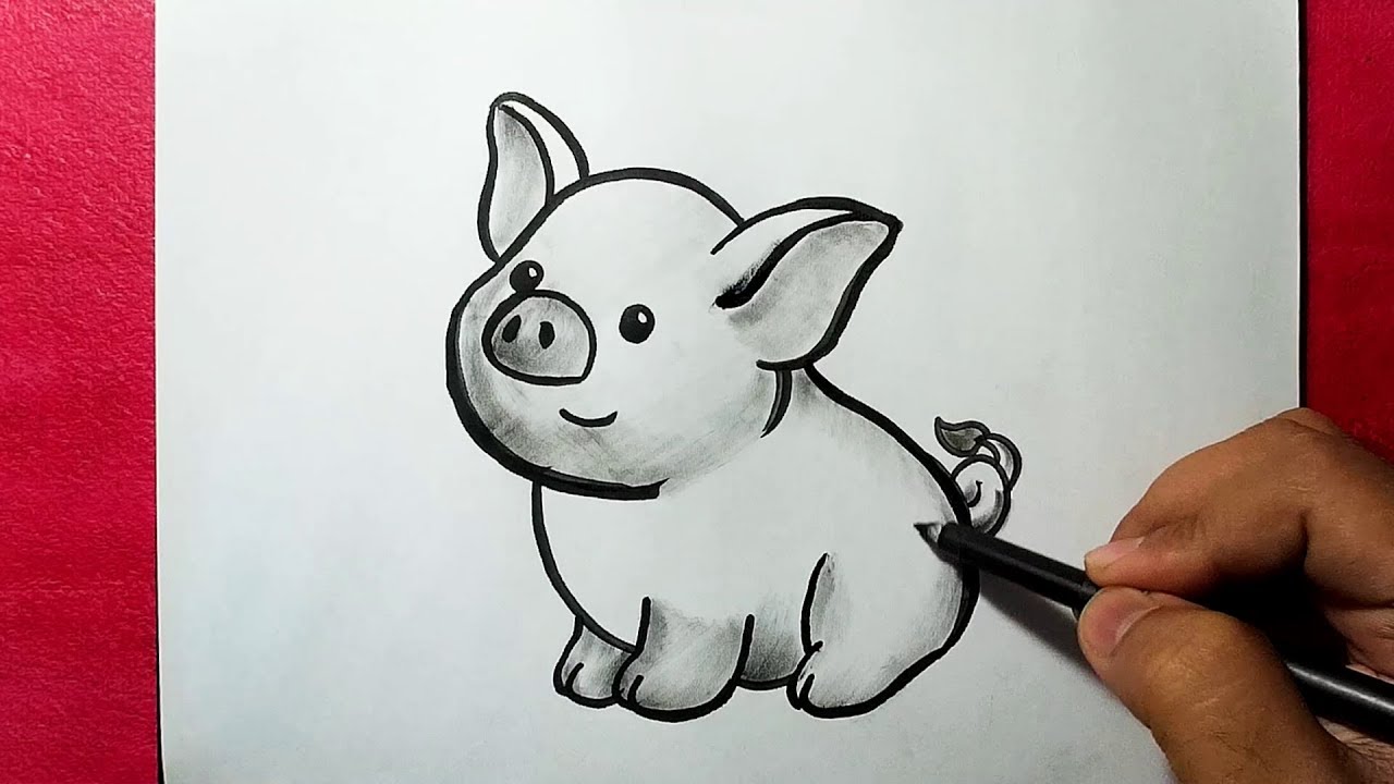 1280x720 how to draw a cute pig easy line drawing of pig yzarts - Pork Drawing