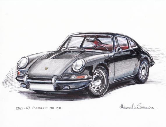 570x438 porsche print gift german car drawing car etsy - Porsche 911 Drawing