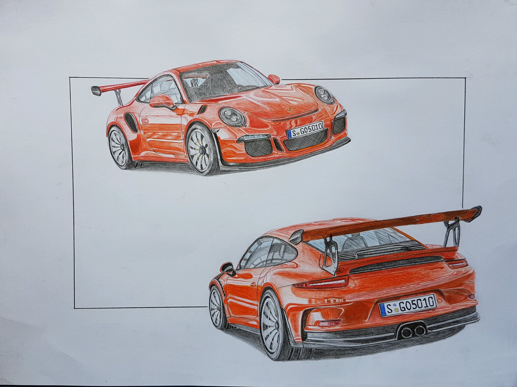 Porsche 911 gt3 RS карандашом