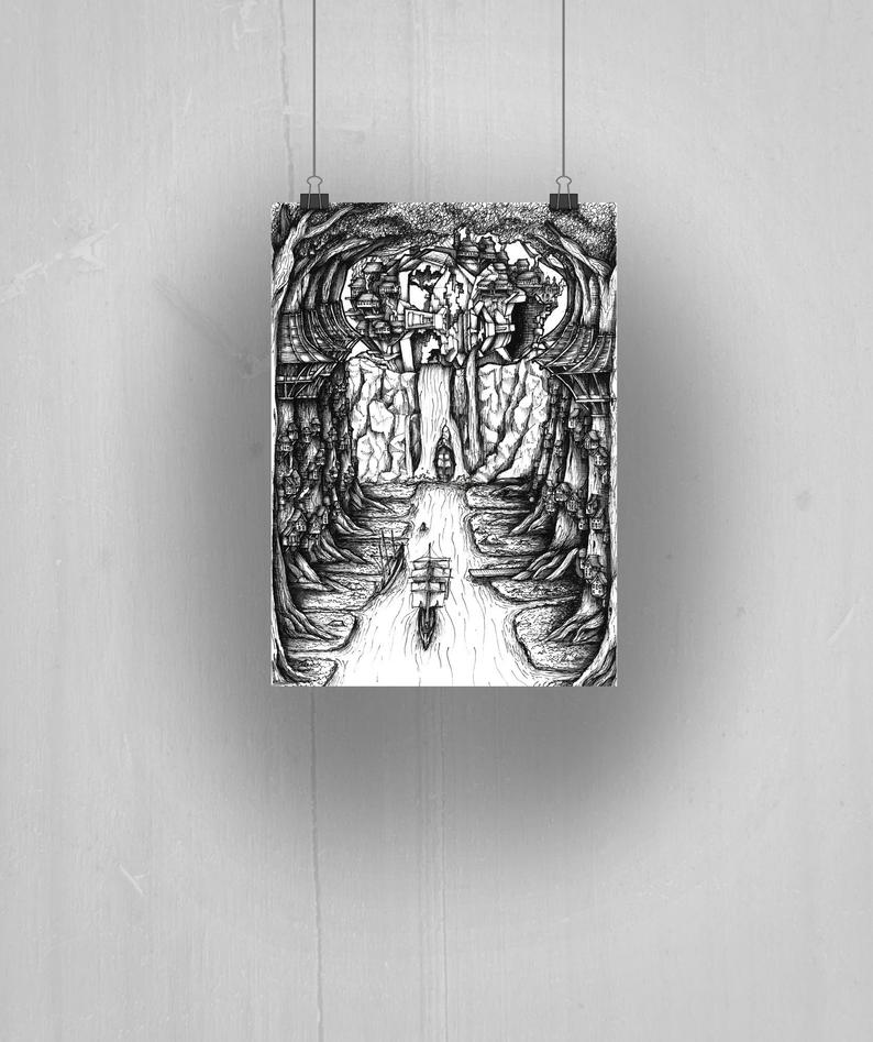 794x947 Lost Port Ink Drawing Art Print Original Drawing Black Etsy - Port Drawing