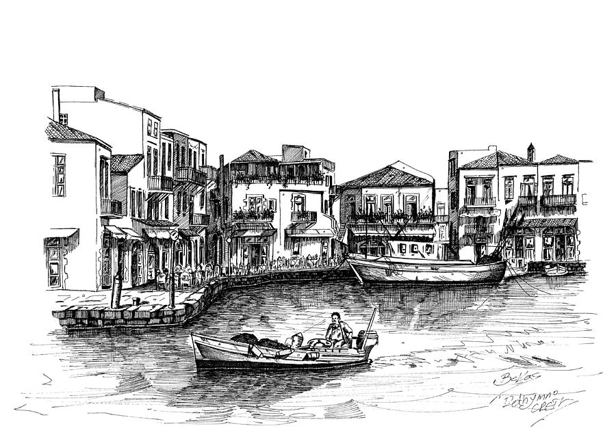 900x642 Old Port Rethymno Drawing - Port Drawing