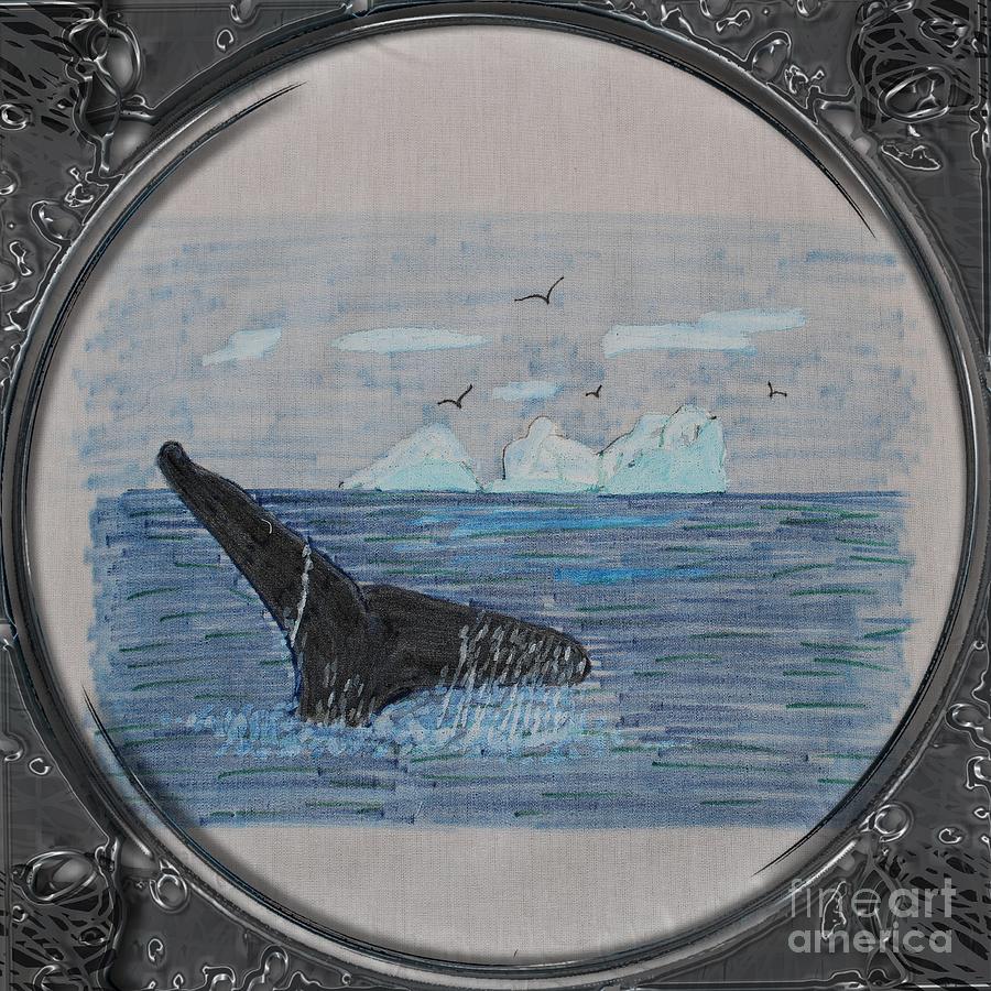 900x900 humpback whale tail and icebergs - Porthole Drawing