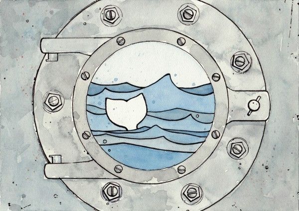 600x424 porthole and whale whimsical illustration print - Porthole Drawing