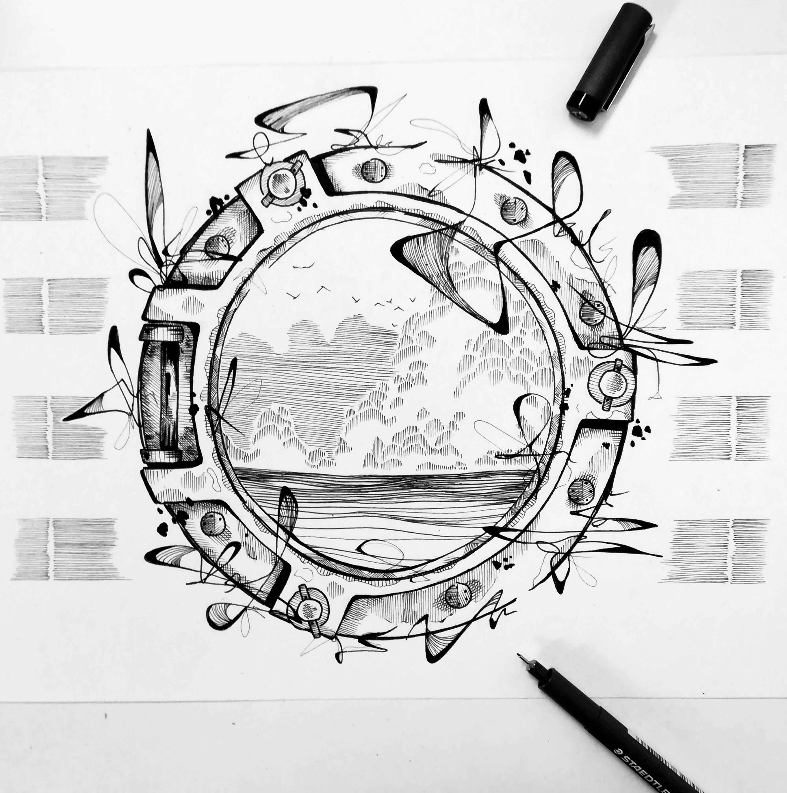 2724x2745 Porthole View, Ink Drawing - Porthole Drawing