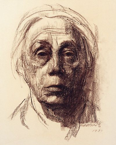 400x500 Kathe Kollwitz, Self Portrait Inspiration Kathe Kollwitz - Portrait Drawing Artists