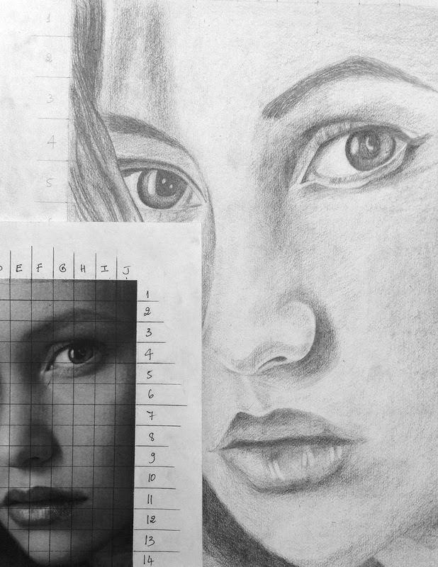 618x800 grid pencil drawing portraits - Portrait Drawing Grid