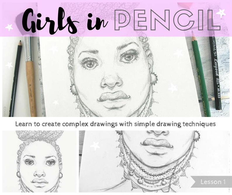 794x666 girls in pencil portrait drawing tutorial lesson etsy - Portrait Drawing Tutorial