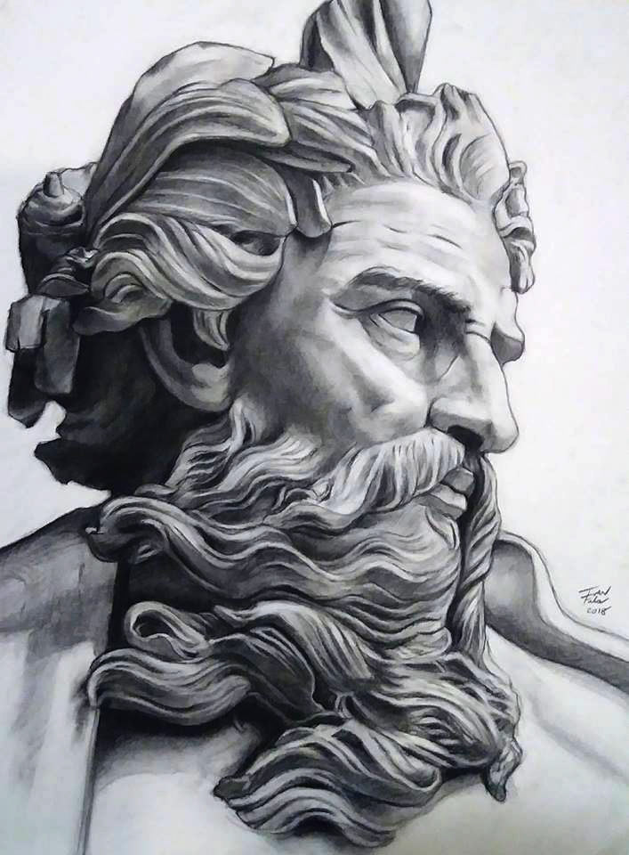 707x960 poseidon charcoal drawing on behance - Poseidon Drawing