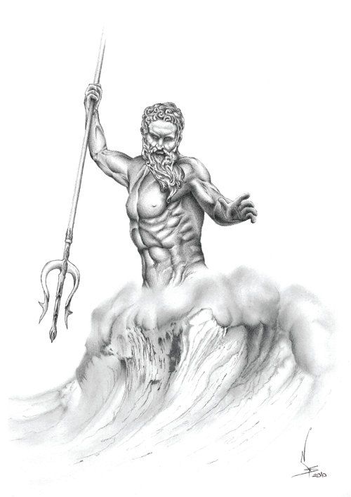 500x707 poseidon pencil drawing digital print - Poseidon Drawing