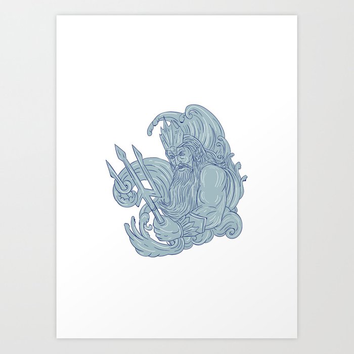 700x700 poseidon trident waves drawing art print - Poseidon Drawing