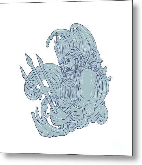 493x572 poseidon trident waves drawing metal print - Poseidon Drawing