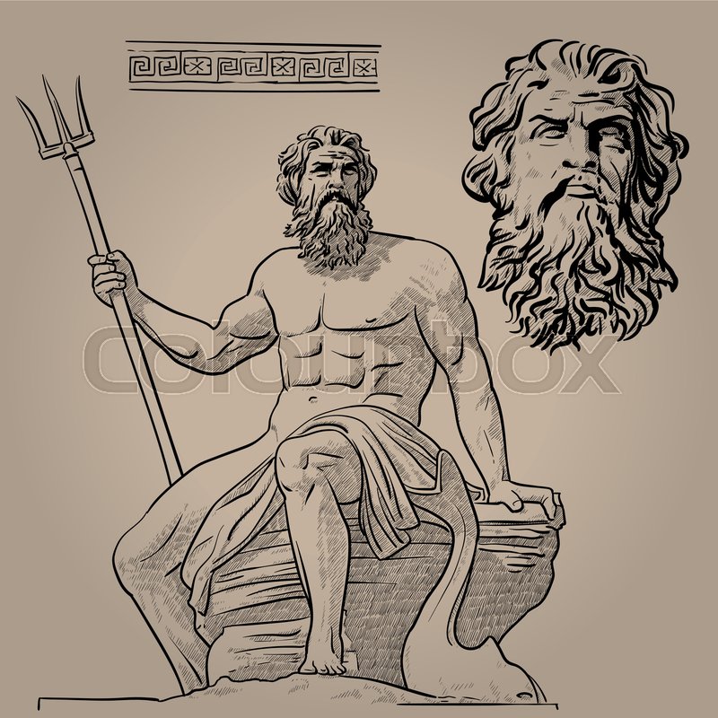 800x800 poseidon god of the sea, earthquakes, stock vector colourbox - Poseidon Drawing