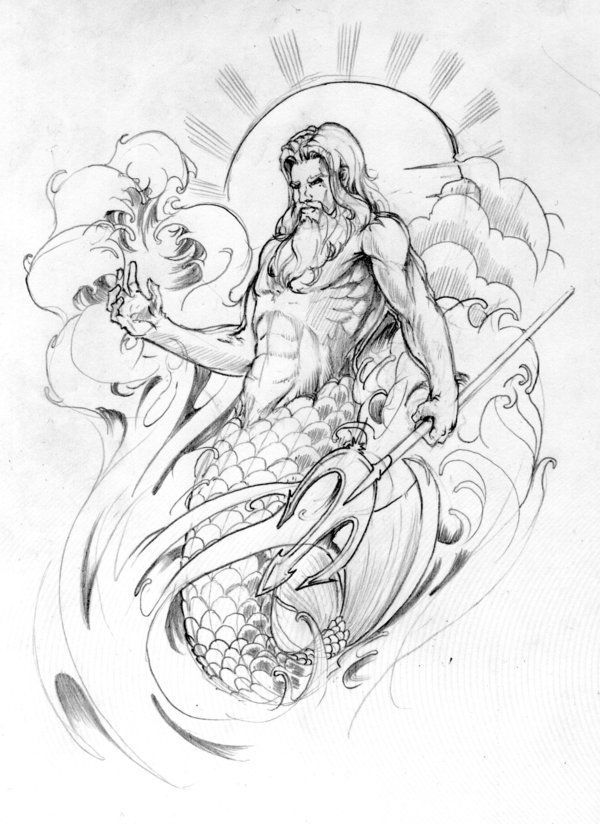 600x824 vision poseidon tattoo, sleeve tattoos - Poseidon Drawing.