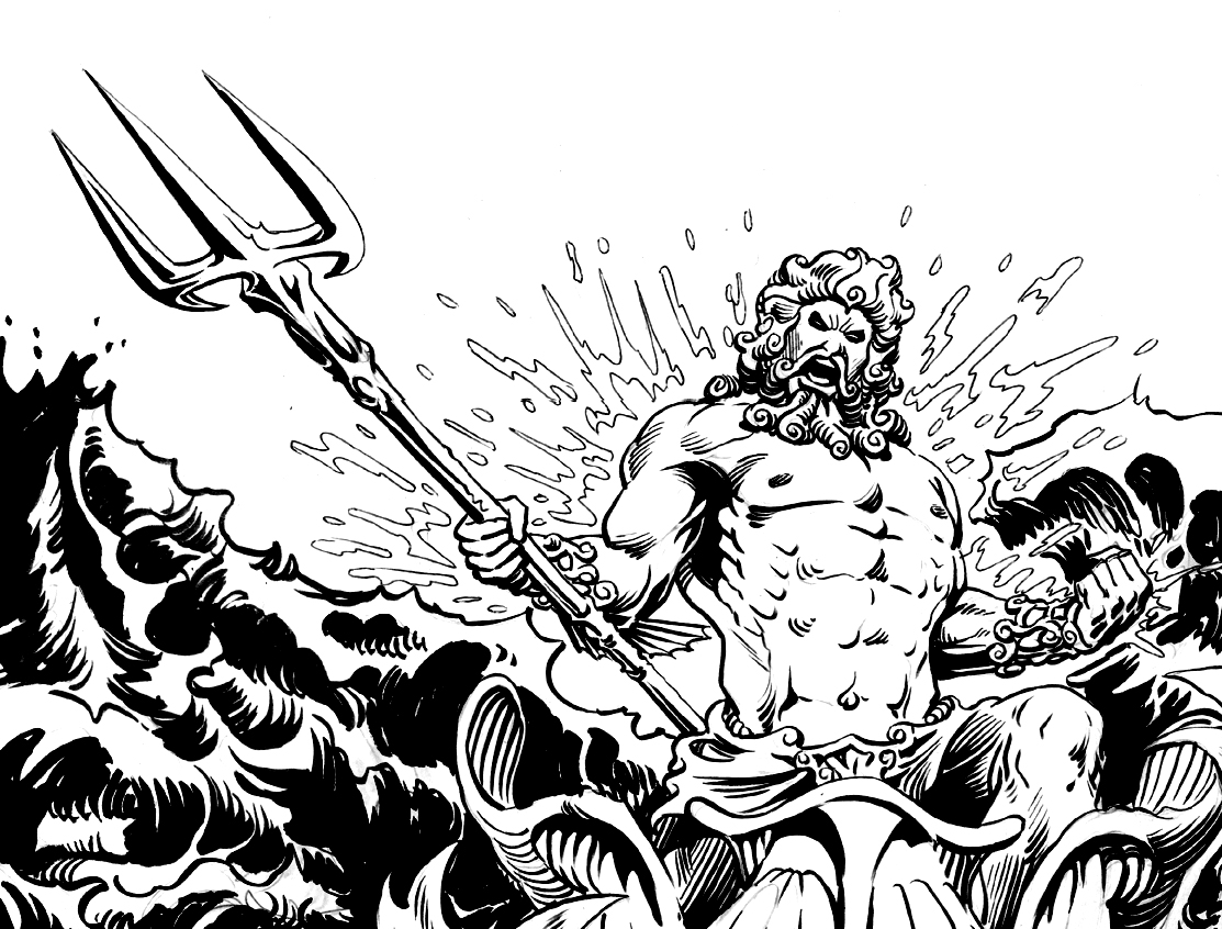 Greek Mythology - Poseidon Greek God Drawing. 