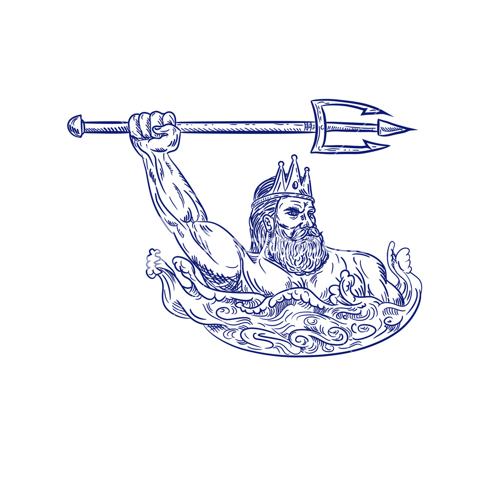 1000x1000 drawing sketch style illustration of triton, a greek god - Poseidon Greek God Drawing