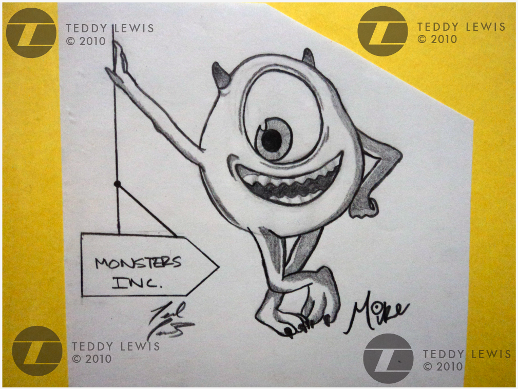 1009x758 mike from monsters inc teddy lewis artwork - Positive Drawings