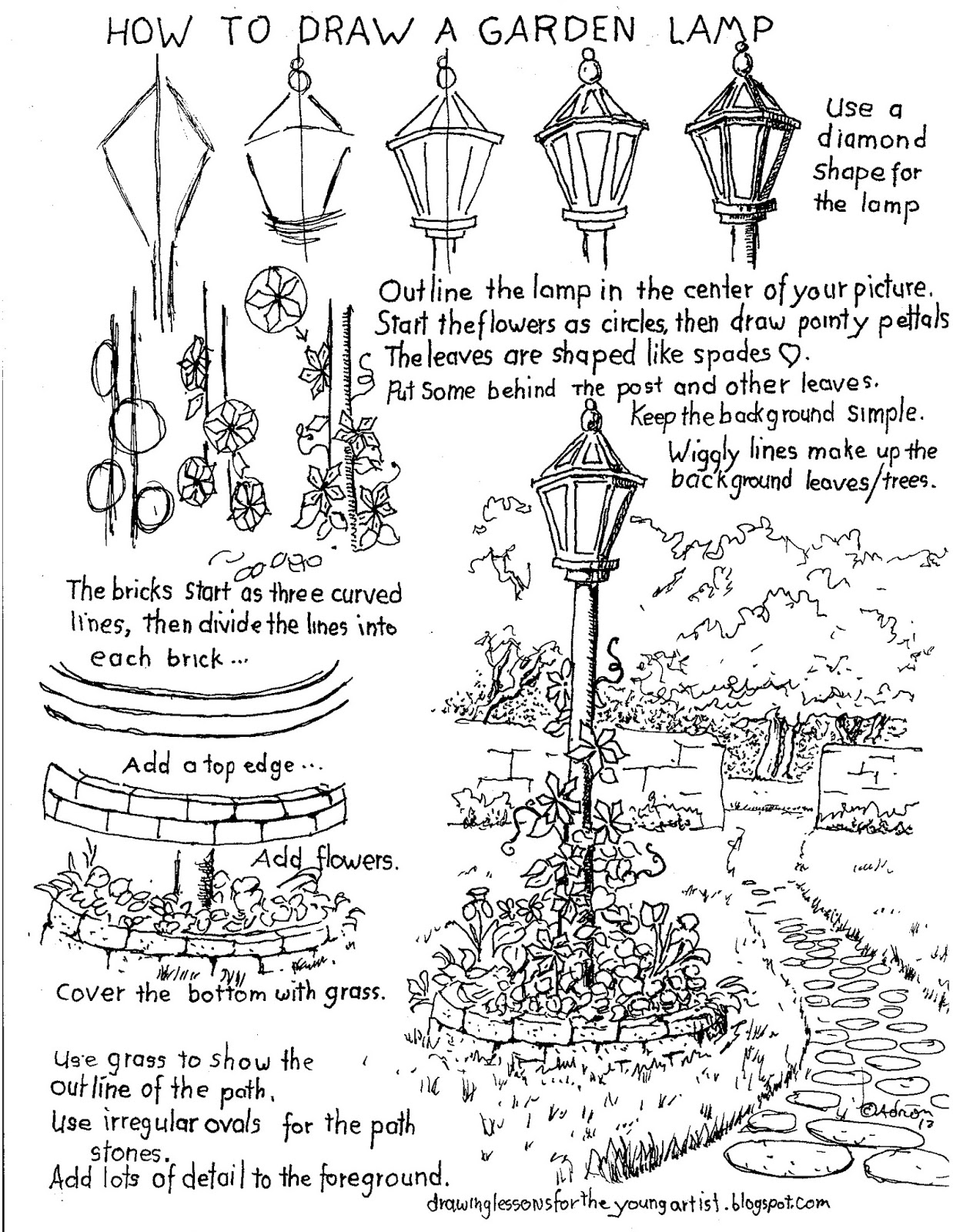 1238x1600 How To Draw Worksheets For The Young Artist How To Draw A Garden - Post Drawing