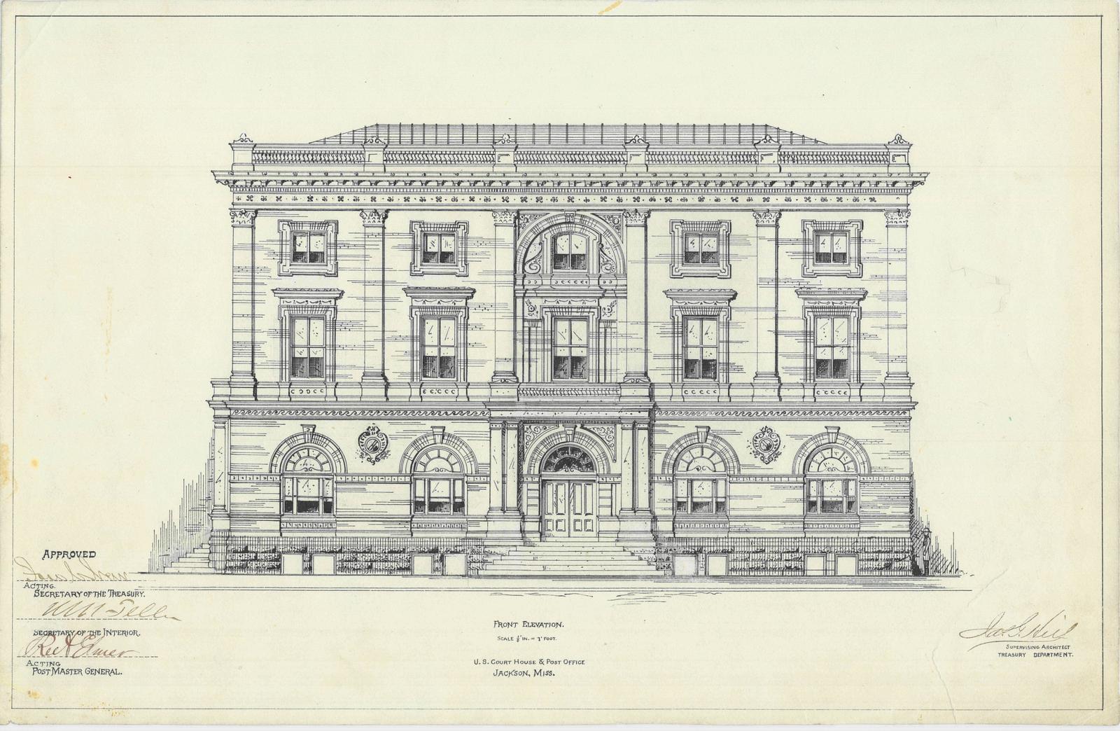 1600x1044 presentation drawing of the jackson, ms court house and post - Post Office Drawing