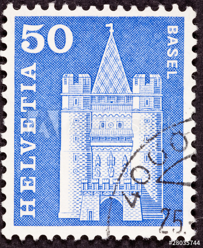 409x500 swiss postage stamp drawing of cathedral in basel - Postage Stamp Drawing