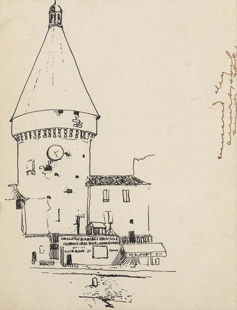764x1000 postcard to marie lawson, drawing of a tower - Postcard Drawing