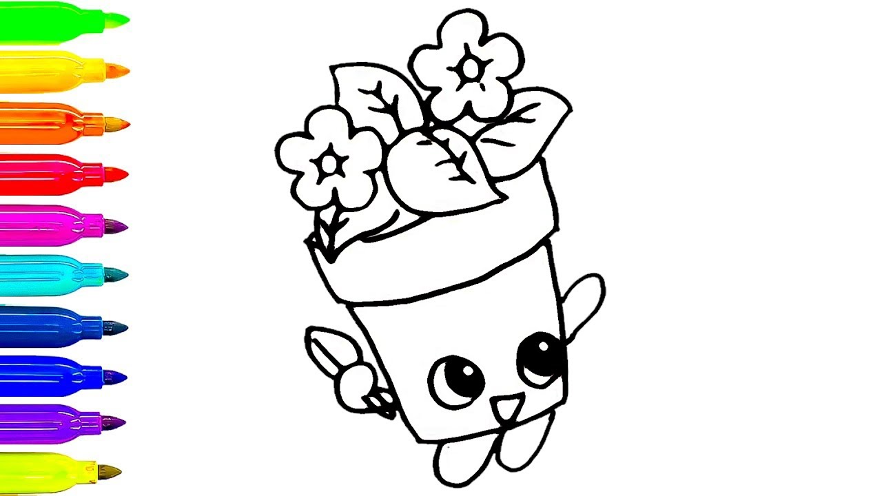 1280x720 Flower Pot Drawing And Coloring For Kids How To Draw Learn - Pot Drawing