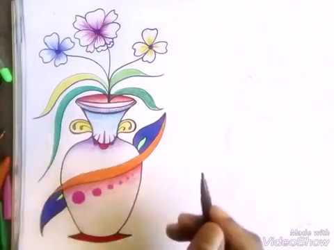 480x360 How To Draw A Flower Pot Draw And Colour - Pot Drawing