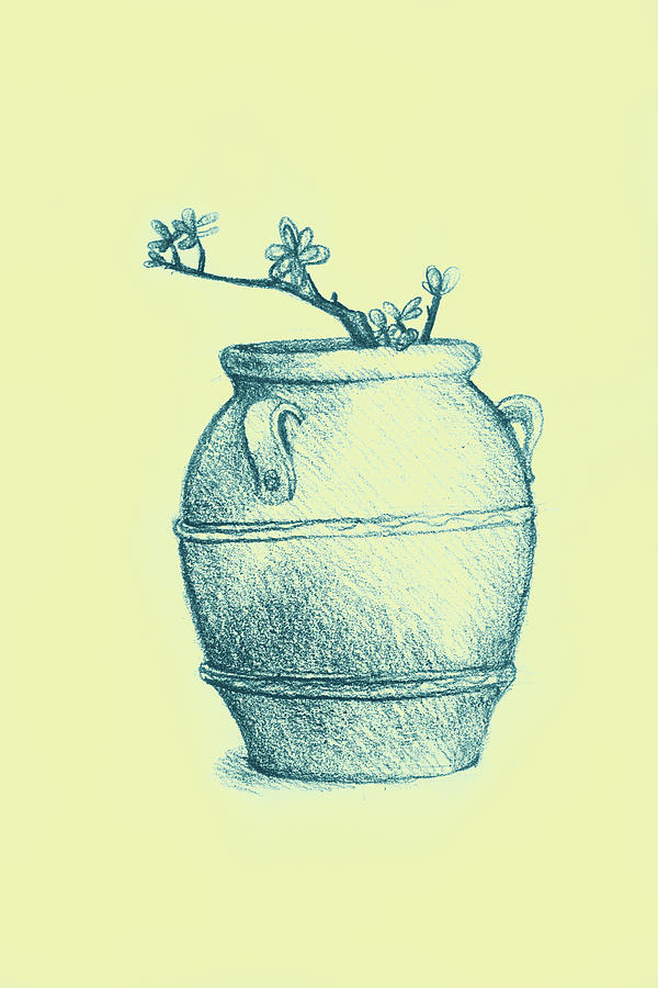 600x900 Drawing Of A Tree Branch In A Flower Pot Drawing - Pot Drawing
