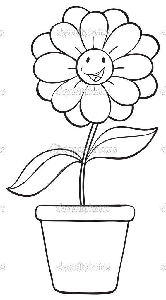 567x1023 Flower Pot Drawing - Pot Flower Drawing