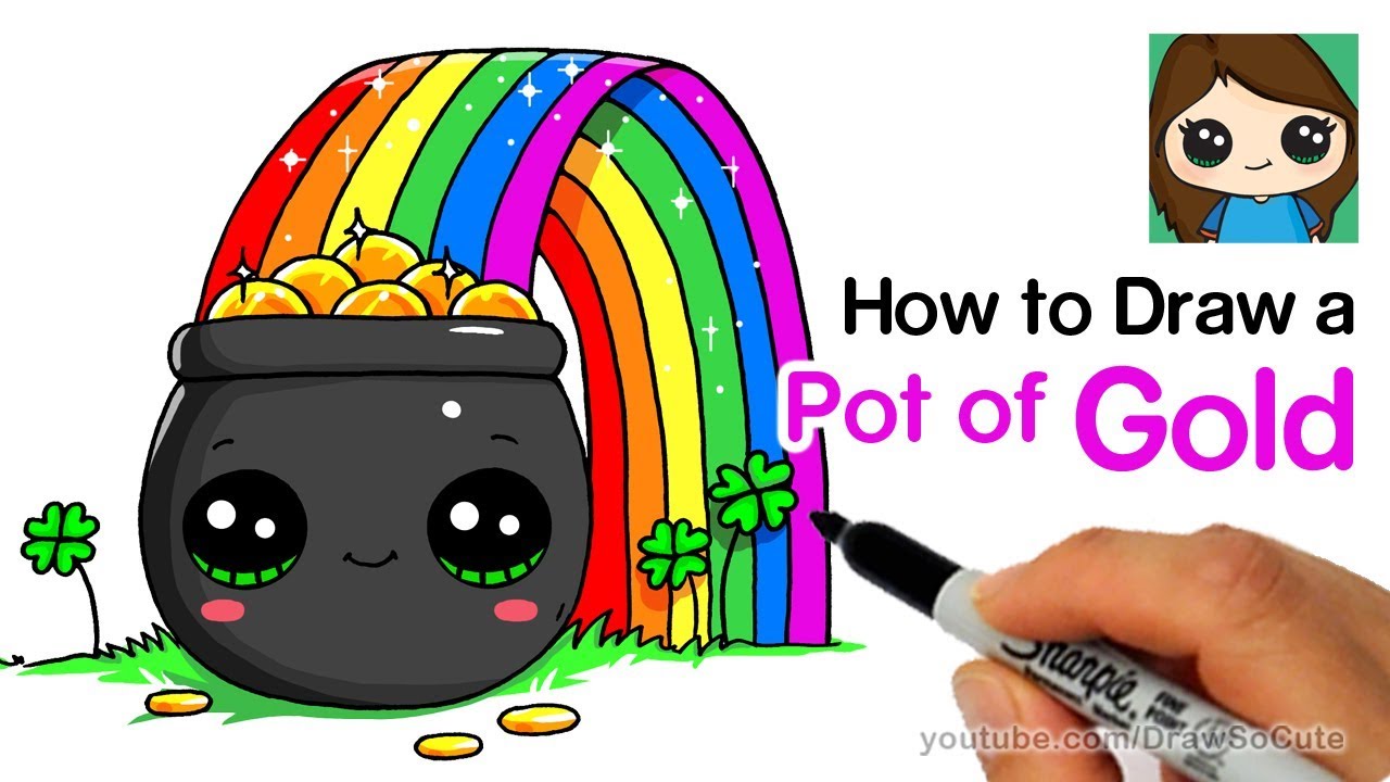 1280x720 how to draw a pot of gold with rainbow easy - Pot Of Gold Drawing