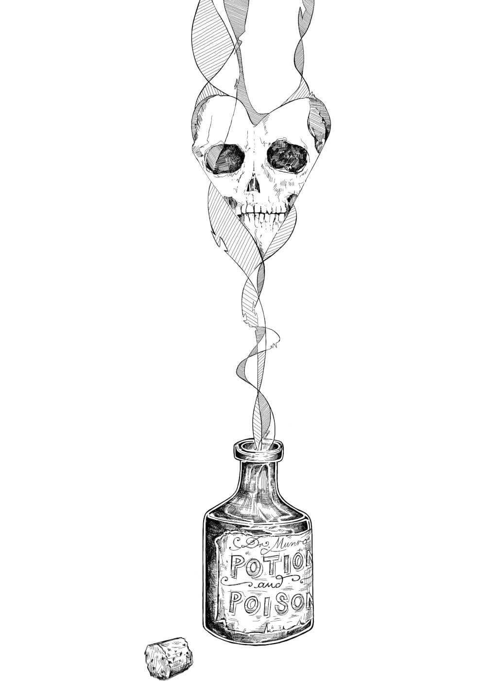 992x1403 Skull Potion Print - Potion Drawing