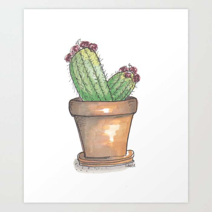 700x700 potted cactus drawing art print - Potted Cactus Drawing