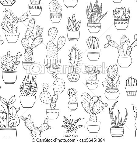 450x470 potted cactus succulent plants seamless pattern potted - Potted Cactus Drawing
