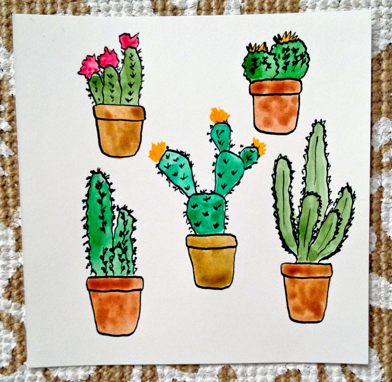 1296x1263 Pulling Prints Drawing A Day - Potted Cactus Drawing