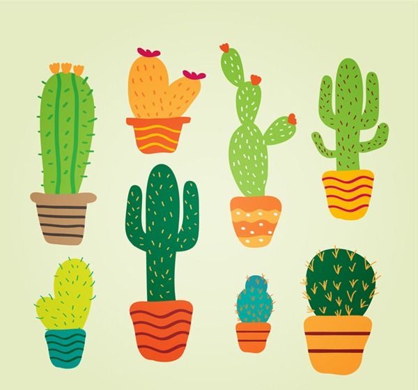 600x560 potted cactus cartoon - Potted Cactus Drawing