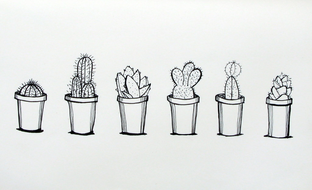 1024x624 Tumblr Cactus Drawing - Potted Cactus Drawing