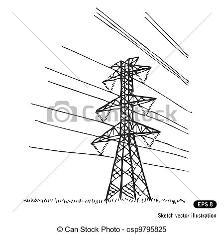 450x470 Power Lines Hand Drawn Vector Isolated On White - Power Line Drawing