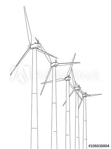375x500 wind power plant, line drawing illustration - Power Plant Drawing