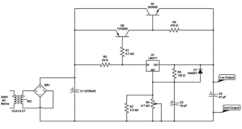 930x496 high current dc regulated power supply circuit - Power Supply Drawing