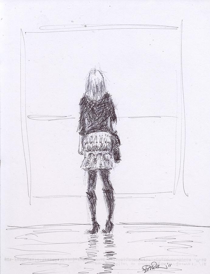 691x900 Lady Viewing Modern Art Drawing - Prada Drawing