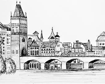 340x270 prague drawing art etsy - Prague Drawing