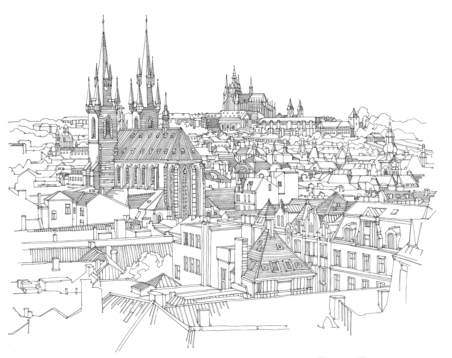 1502x1191 prague city illustration - Prague Drawing