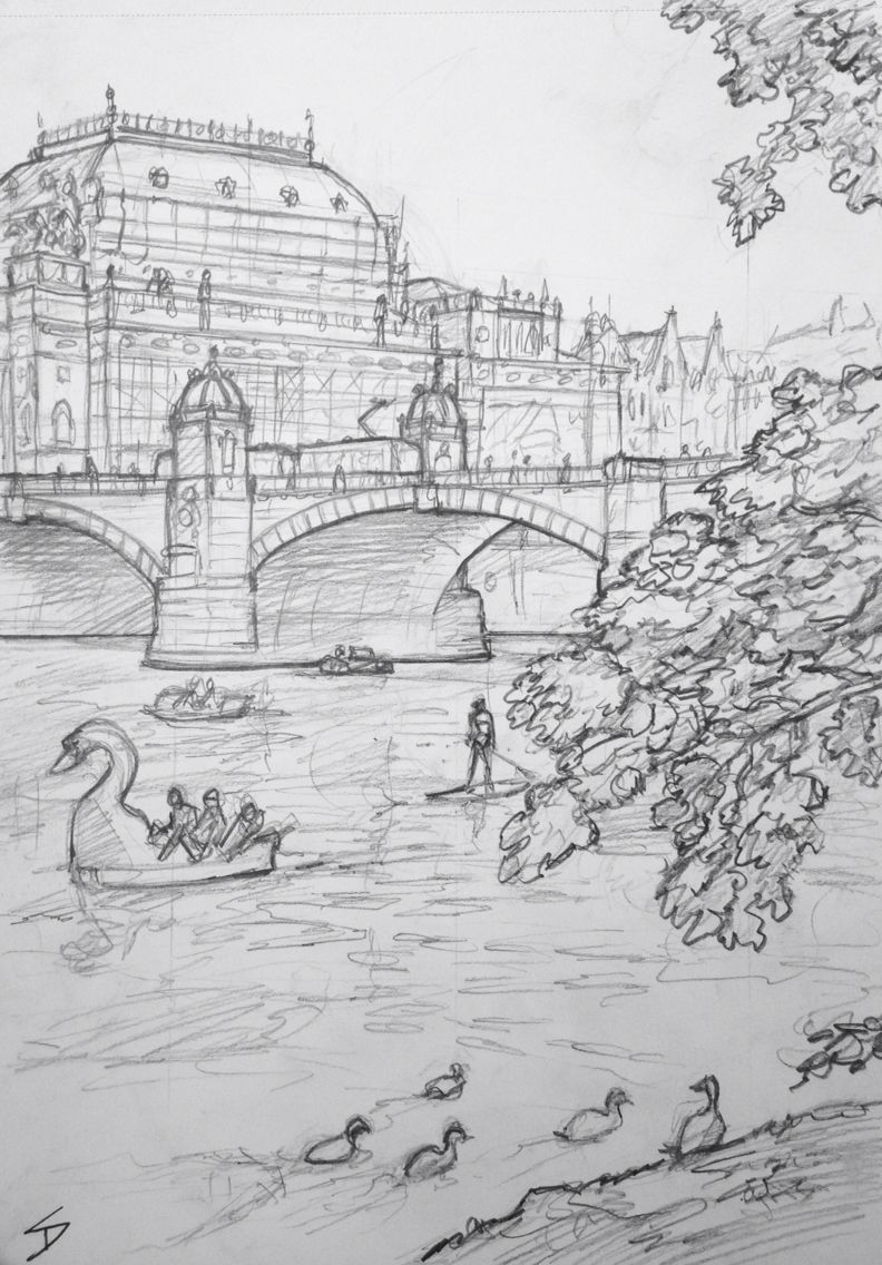 792x1136 quick sketch ostrov island, prague ' sunny morning - Prague Drawing