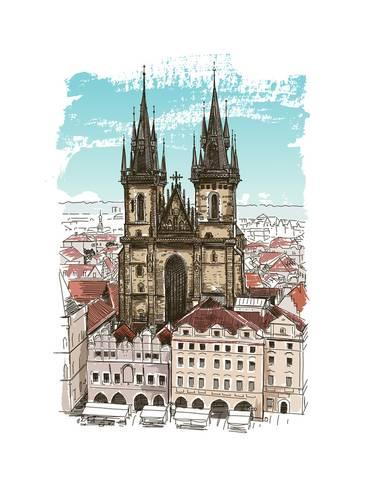 366x488 vector drawing of church our lady before tyn in prague, czech - Prague Drawing