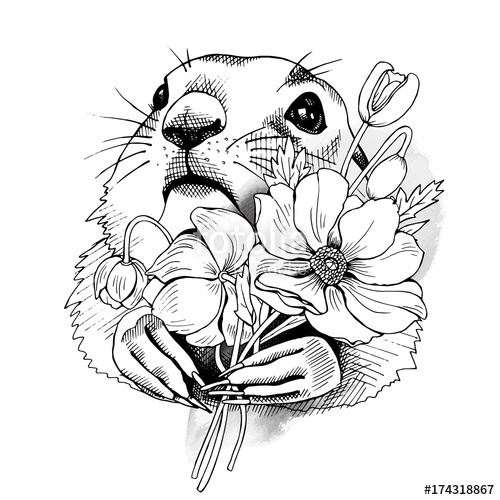 500x500 prairie dog portrait with flowers narcissus vector black - Prairie Dog Drawing