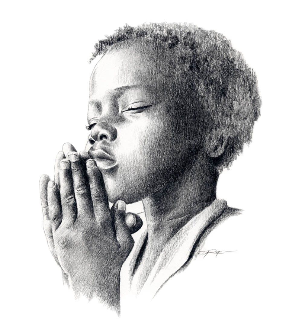 1000x1100 Praying Child Pencil Drawing Art Print - Praying Child Drawing